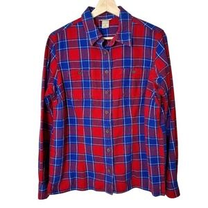 Duluth Trading Co. Women's Size M Red‎ Blue Plaid Flannel Button-Up Shirt